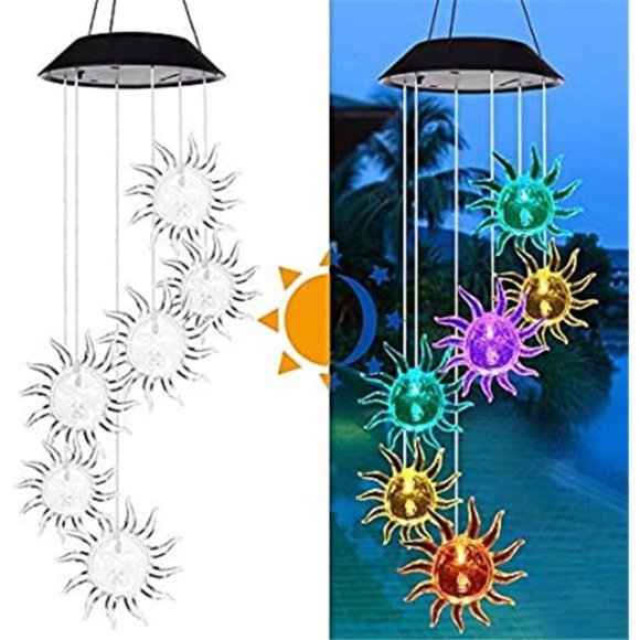 Wind Chime Solar Lights Chime Outdoor Sun Flower Wind Chime LED Solar Lights - Picture 5 of 6